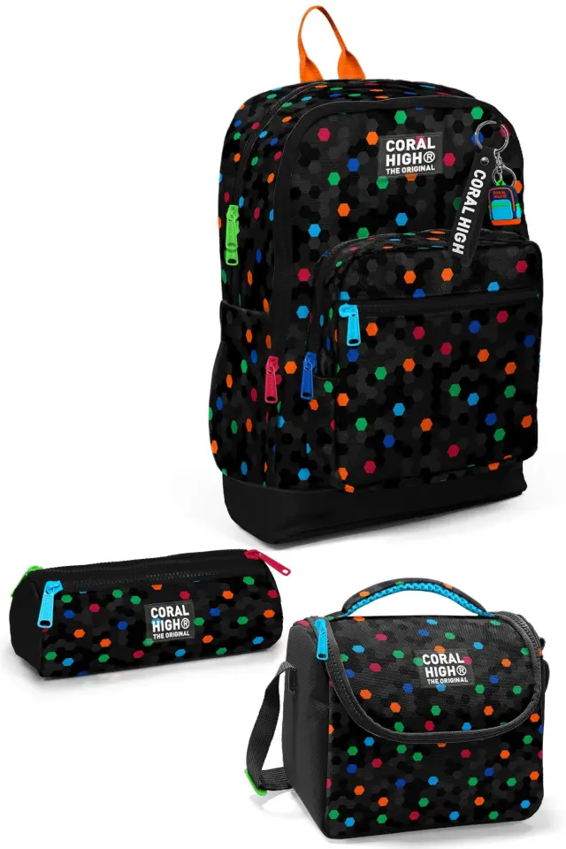 Coral High Kids Siyah Renkli Petek Desenli 3’lü Okul Çanta Seti SET0133210 Adet