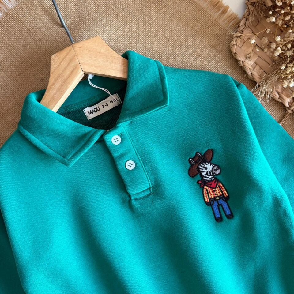 Yesil Polo Yaka Sweatshirt 7-8 YAŞ