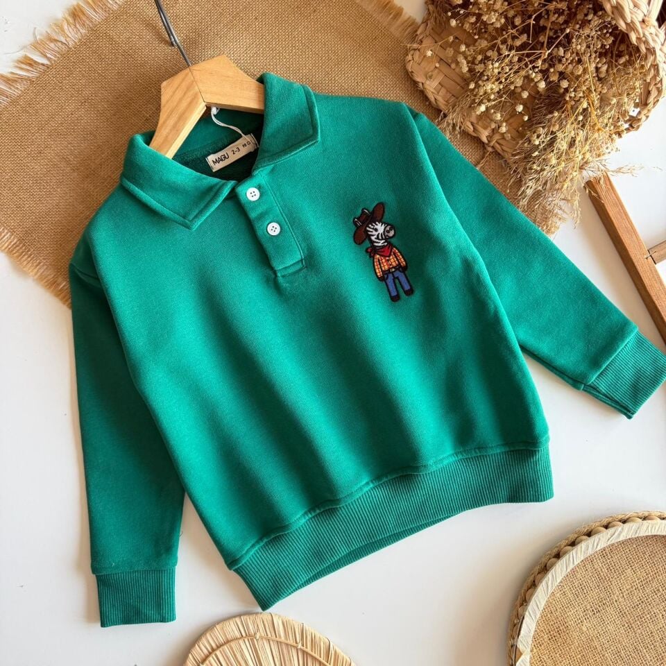 Yesil Polo Yaka Sweatshirt 7-8 YAŞ