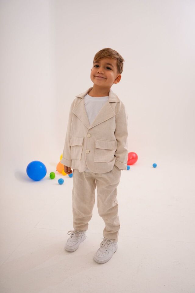 Pamuk Keten Alaçatı Ceket Takım 9-10 YAŞ