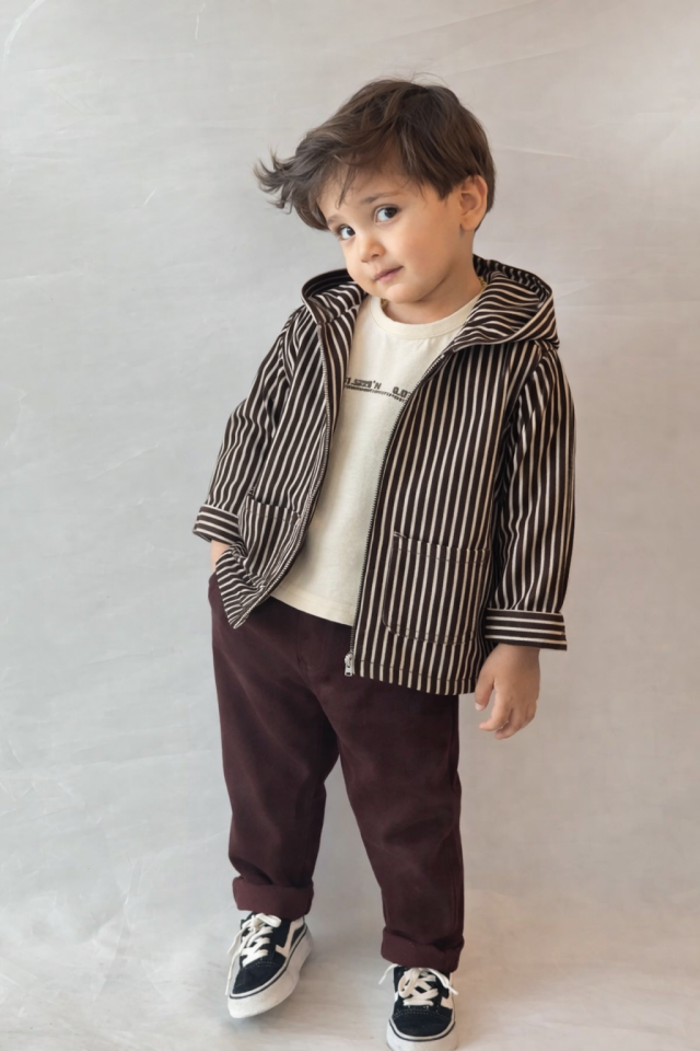 3'lü Çizgili Kahve Denim Takım 2-3 YAŞ