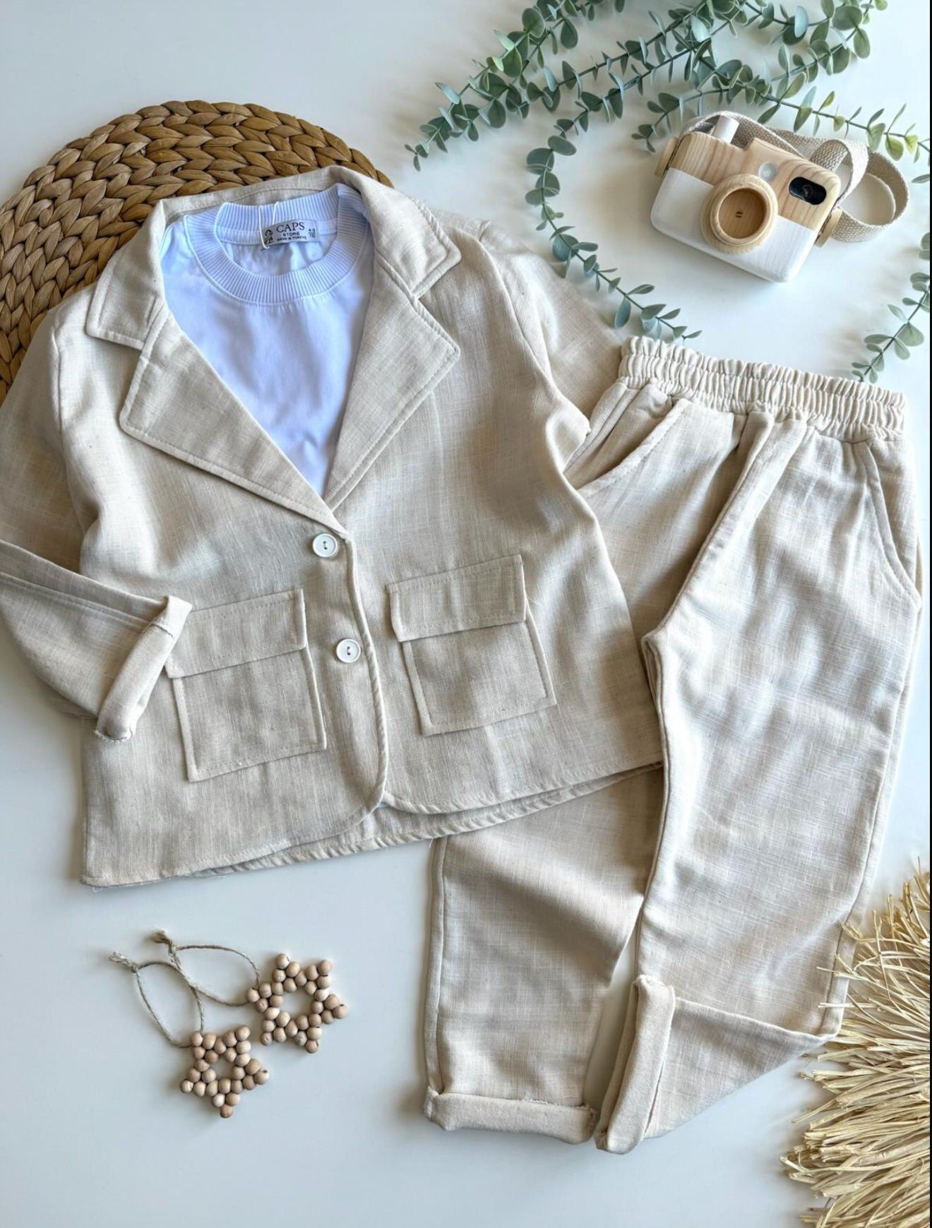 Pamuk Keten Alaçatı Ceket Takım 9-10 YAŞ