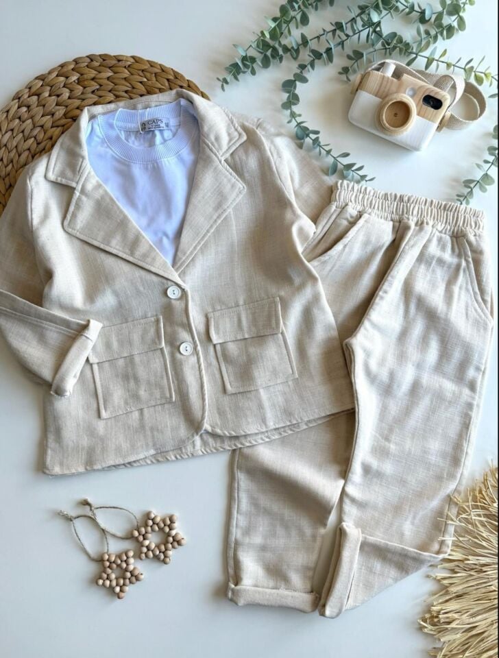 Pamuk Keten Alaçatı Ceket Takım 9-10 YAŞ