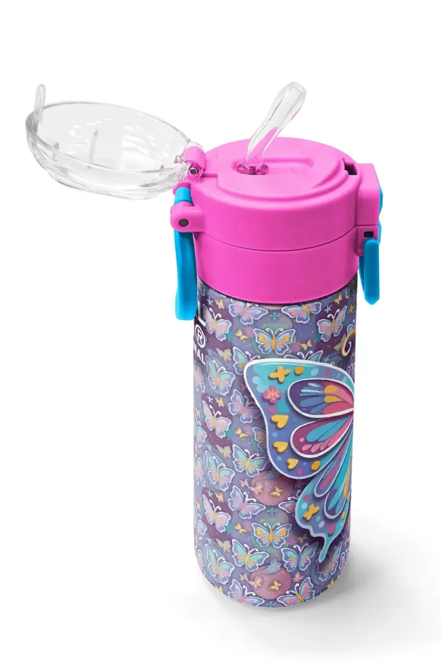 Coral High Kids Pastel Renkli Kelebek Desenli Pipetli ve Direkt İçim Çelik Termos 500 ml 38106 Adet