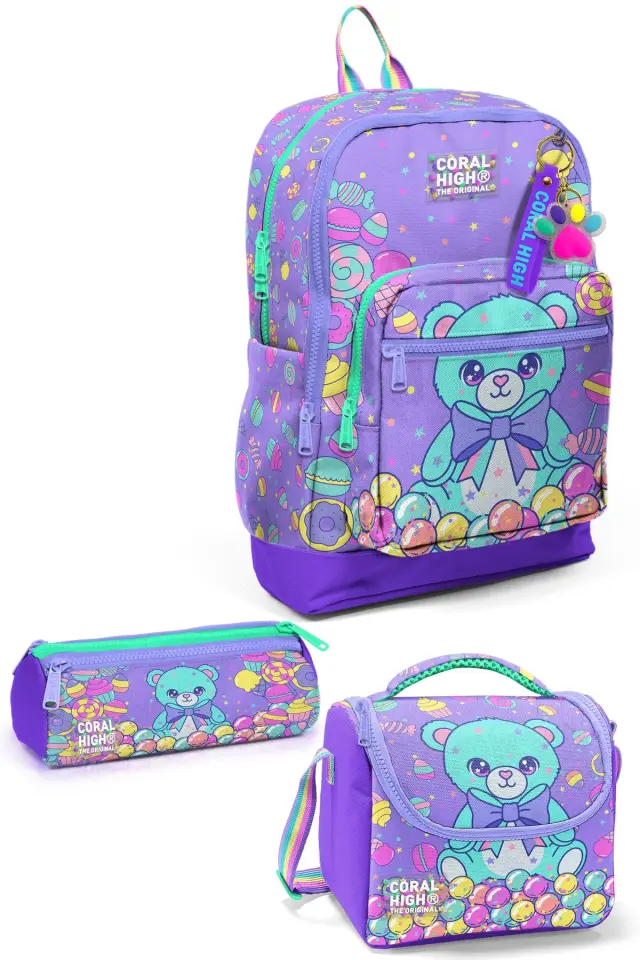 Coral High Kids Milka Şeker Ayıcık Desenli Desenli 3’lü Okul Çanta Seti SET0133205 Adet