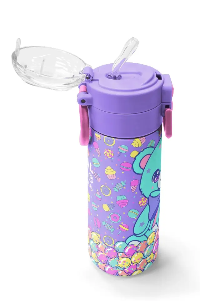 Coral High Kids Milka Şeker Ayıcık Desenli Pipetli ve Direkt İçim Çelik Termos 500 ml 38105 Adet