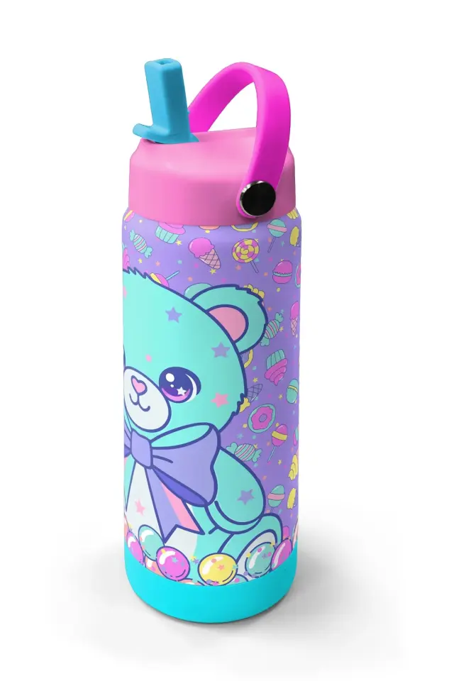 Coral High Kids Milka Şeker Ayıcık Desenli Pipetli ve Direkt İçim Çelik Termos 500 ml 38105 Adet