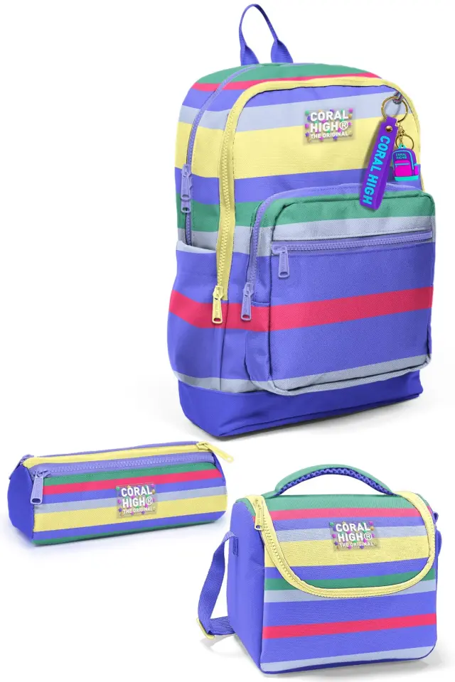 Coral High Kids Milka Gri Sarı Çizgi Desenli 3’lü Okul Çanta Seti SET0133202 Adet