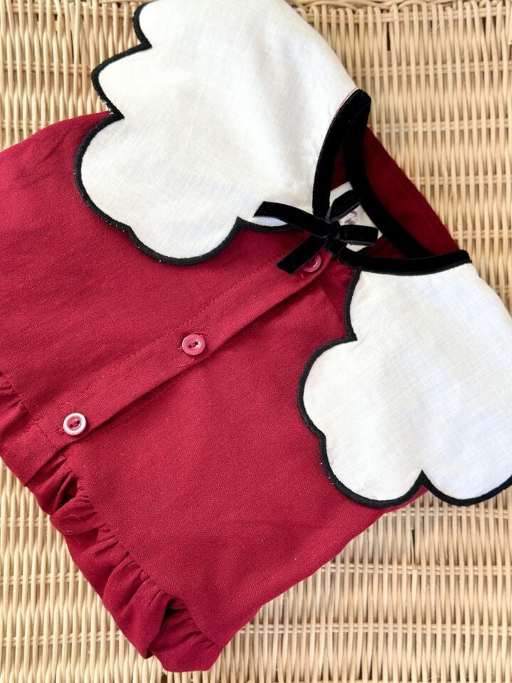 Bordo fiyonklu Elbise 7-8 YAŞ