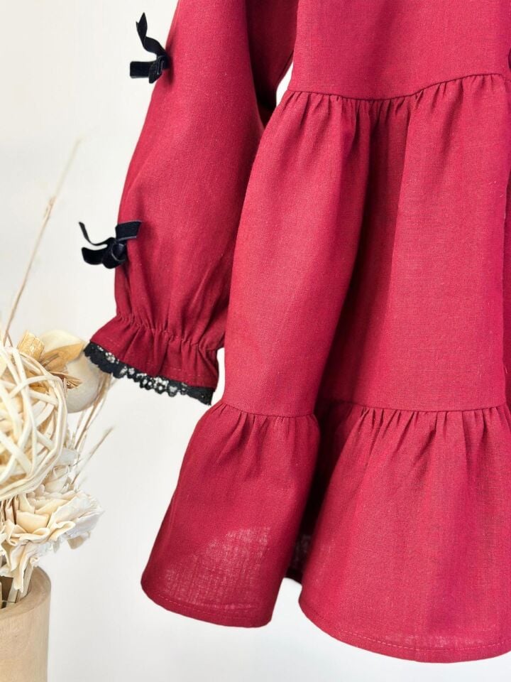 Bordo fiyonklu Elbise 7-8 YAŞ