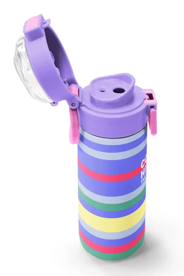 Coral High Kids Milka Gri Sarı Çizgi Desenli Pipetli ve Direkt İçim Çelik Termos 500 ml 38102 Adet