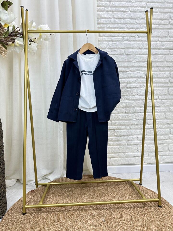 %100 Keten Lacivert Takım 1-2 YAŞ