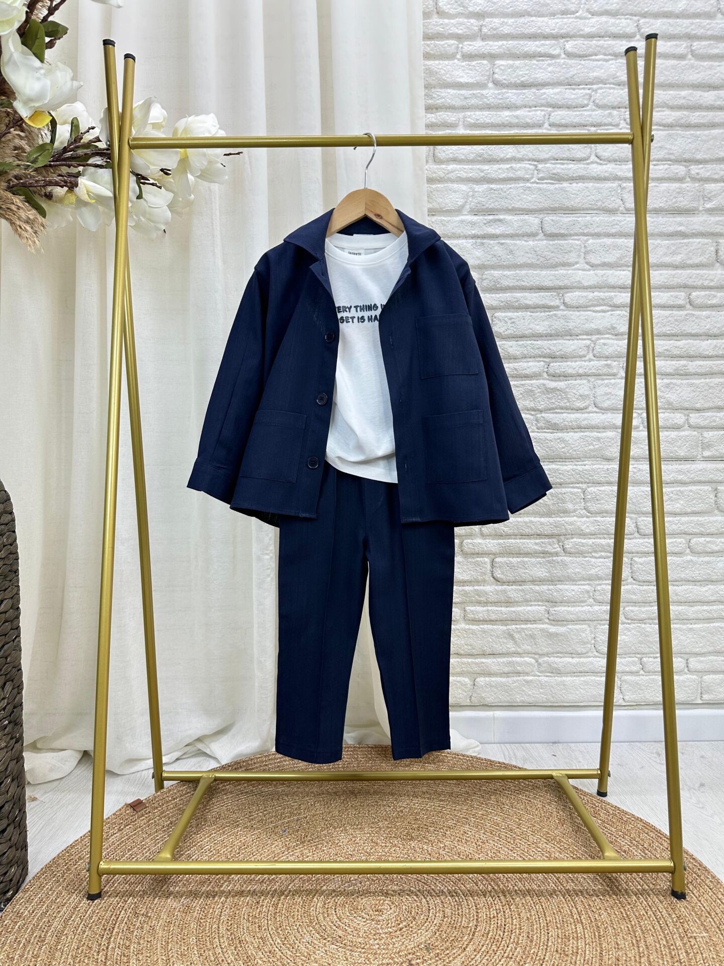 %100 Keten Lacivert Takım 1-2 YAŞ