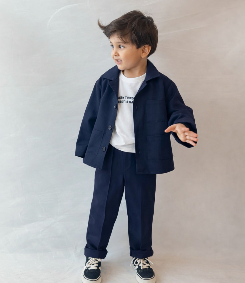 %100 Keten Lacivert Takım 1-2 YAŞ
