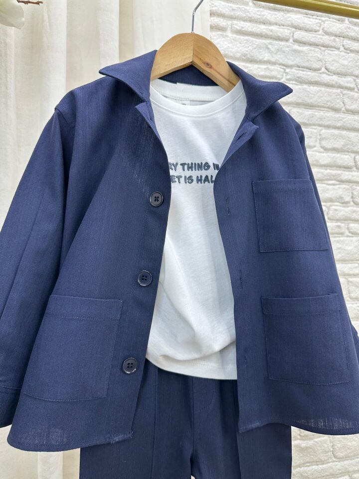 %100 Keten Lacivert Takım 1-2 YAŞ