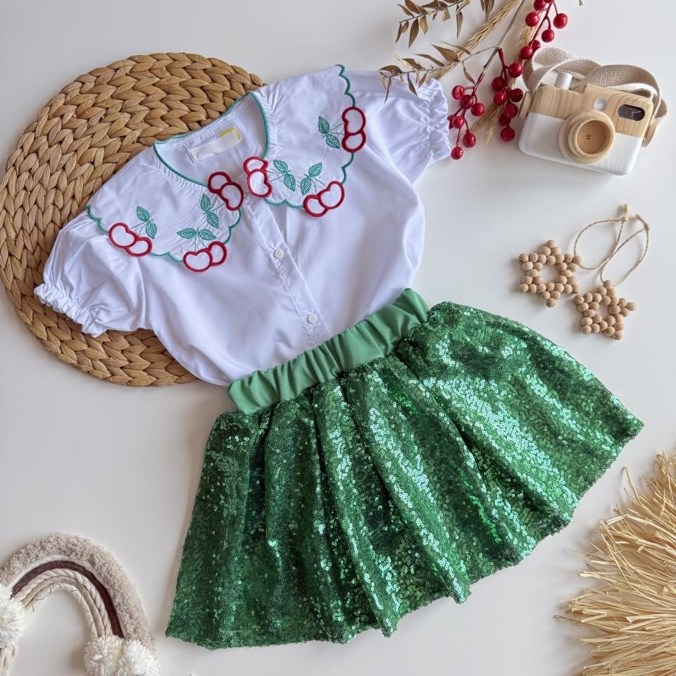 Pull Payetli Yeşil Etekli Takım 9-10 YAŞ