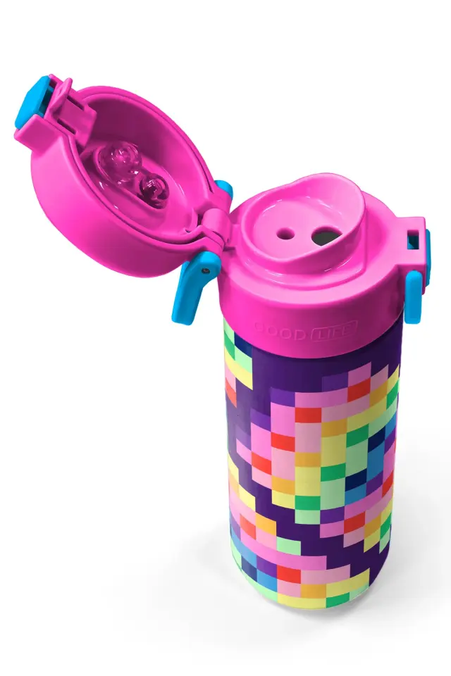 Coral High Kids Çok Renkli Piksel Kalp Desenli Pipetli ve Direkt İçim Çelik Termos 500 ml 38108 Adet