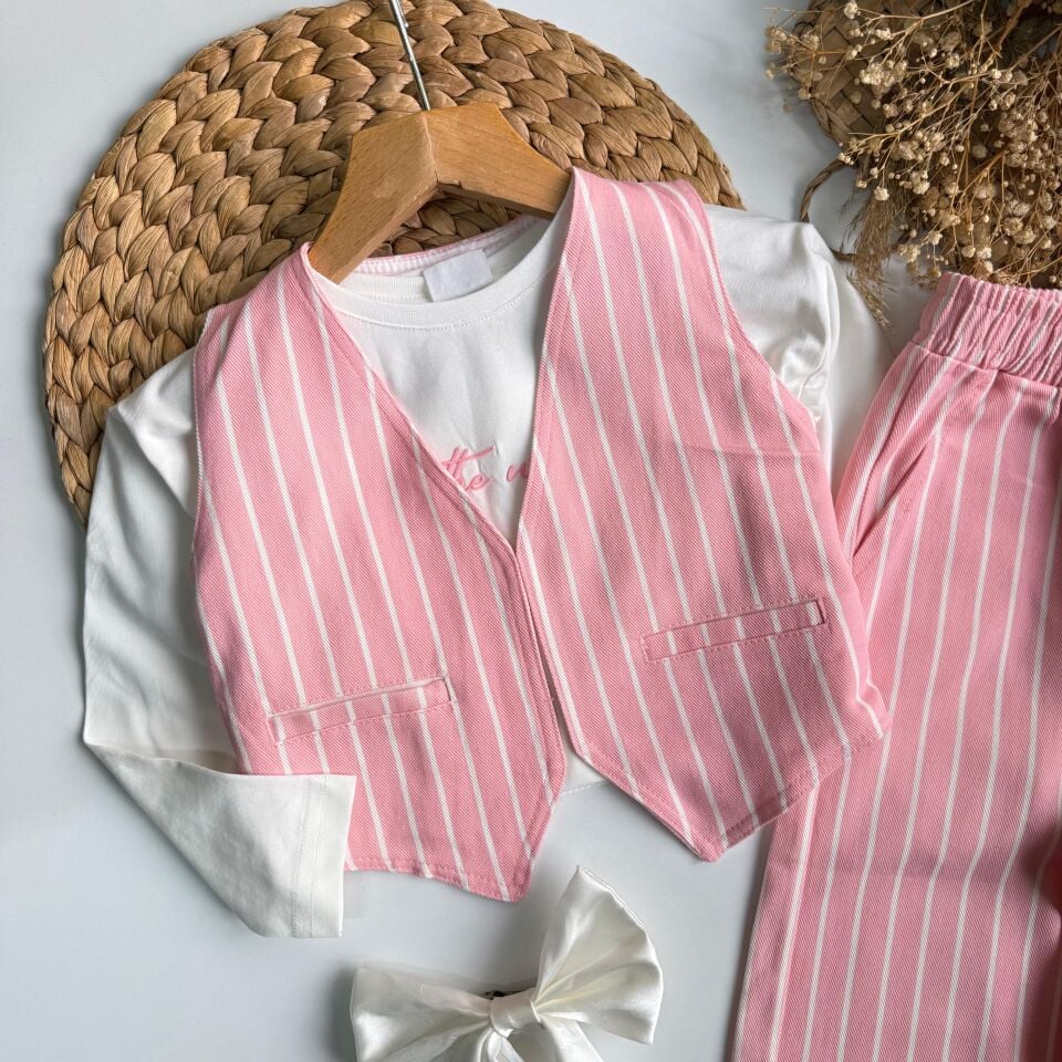 Yelekli Çizgili 3'lü Takım 7-8 YAŞ