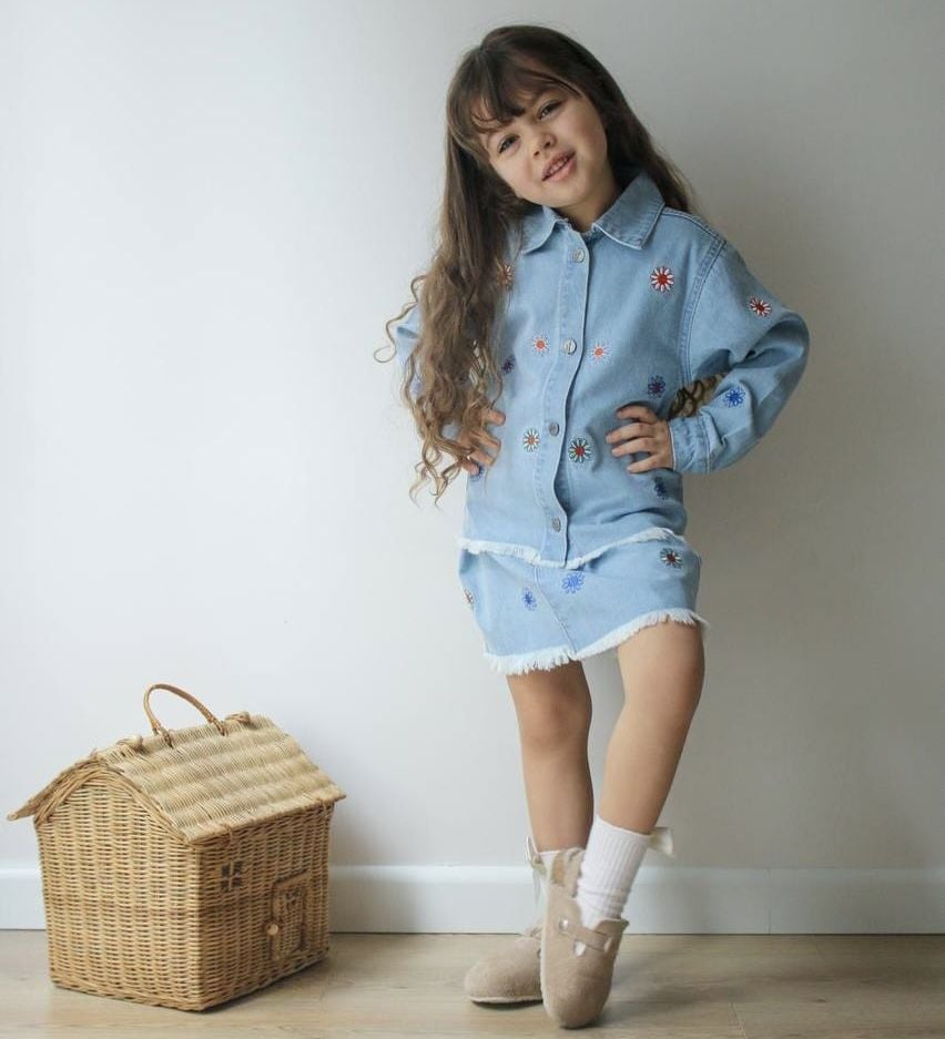 Denim Mavi Etekli Takım