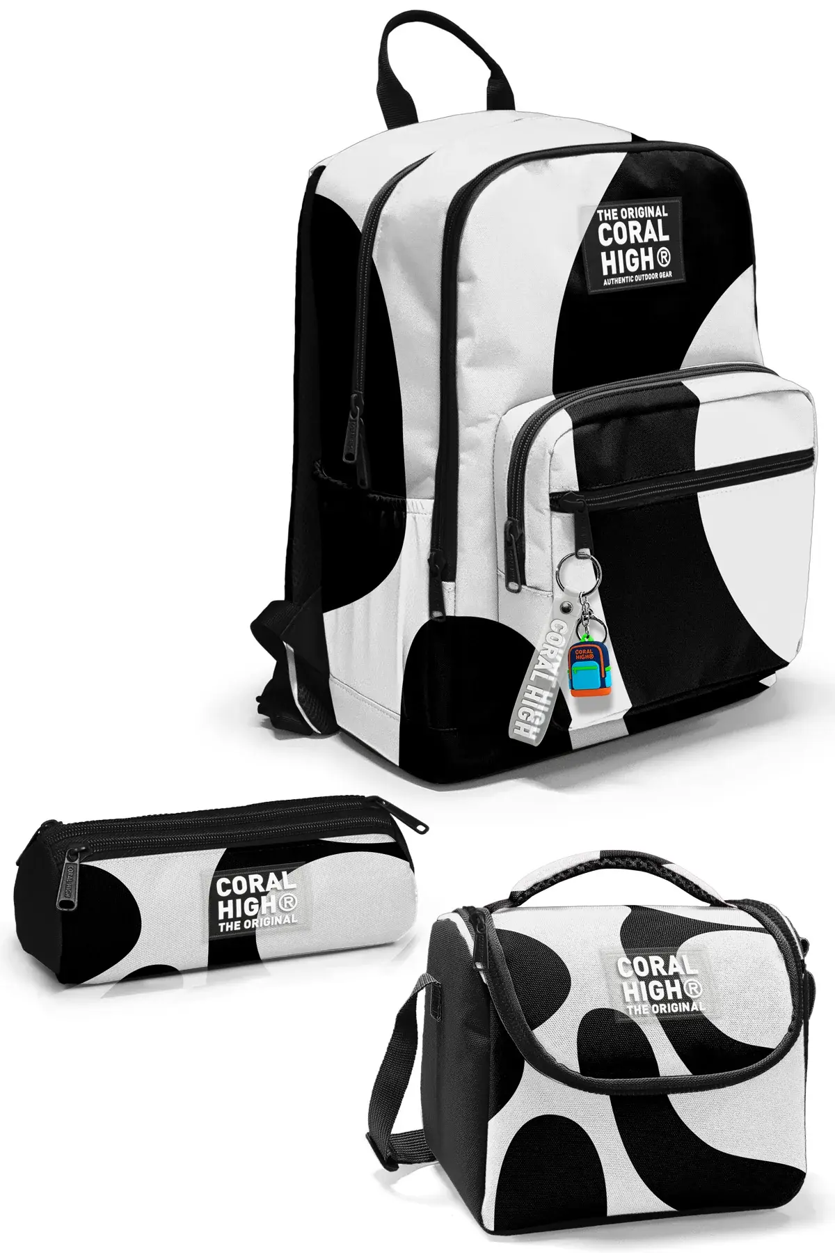 Coral High Siyah Beyaz Desenli 3’lü Okul Çanta Seti SET0123687 Adet