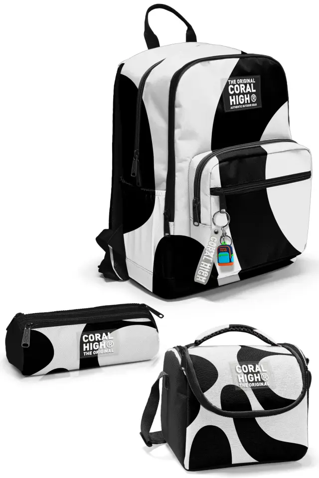 Coral High Siyah Beyaz Desenli 3’lü Okul Çanta Seti SET0123687 Adet