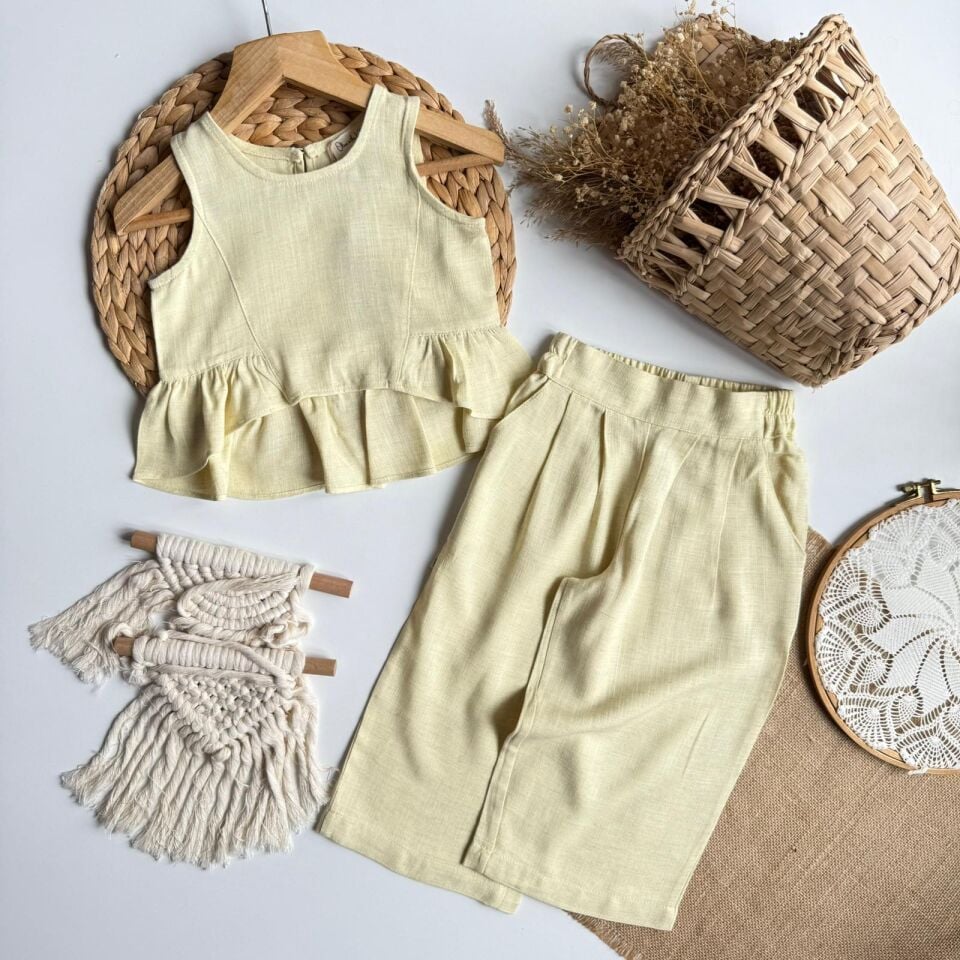 Limon Sarı %100 Keten Takım 6-7 YAŞ