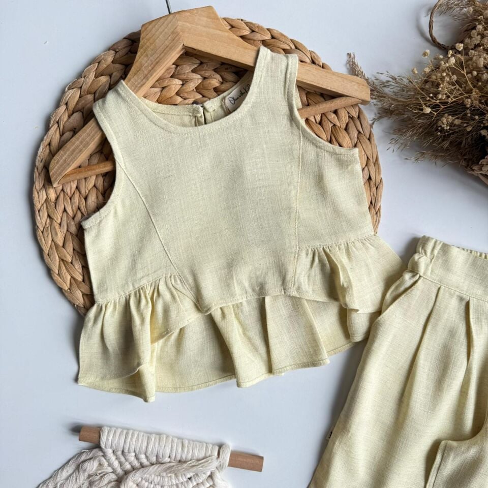 Limon Sarı %100 Keten Takım 6-7 YAŞ