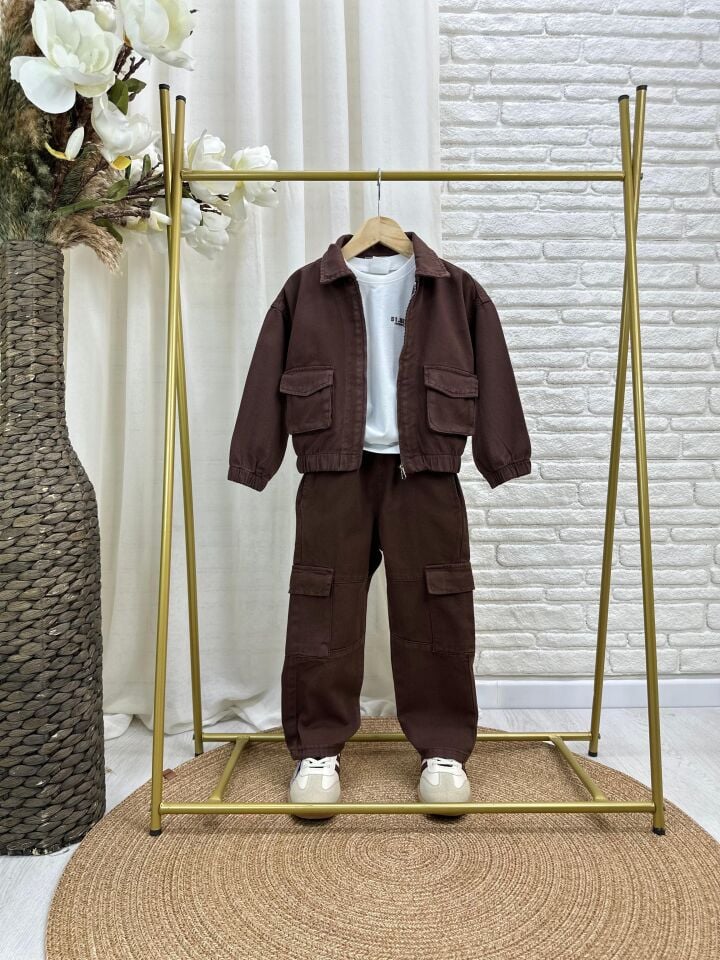 Kahve 3'Lü Kargo Çepli Takım 4-5 YAŞ