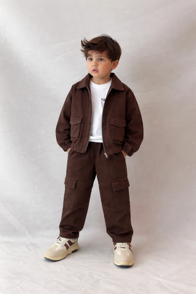 Kahve 3'Lü Kargo Çepli Takım 4-5 YAŞ