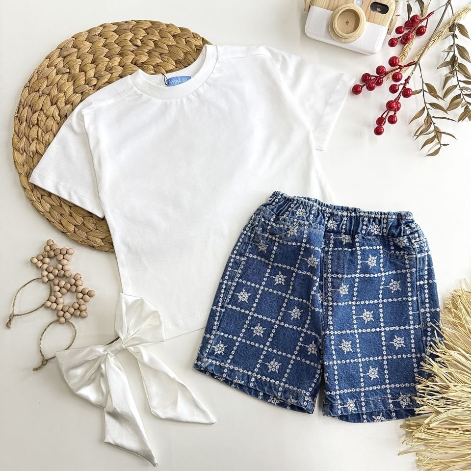 İşlemeli Kot Şort 5-6 YAŞ