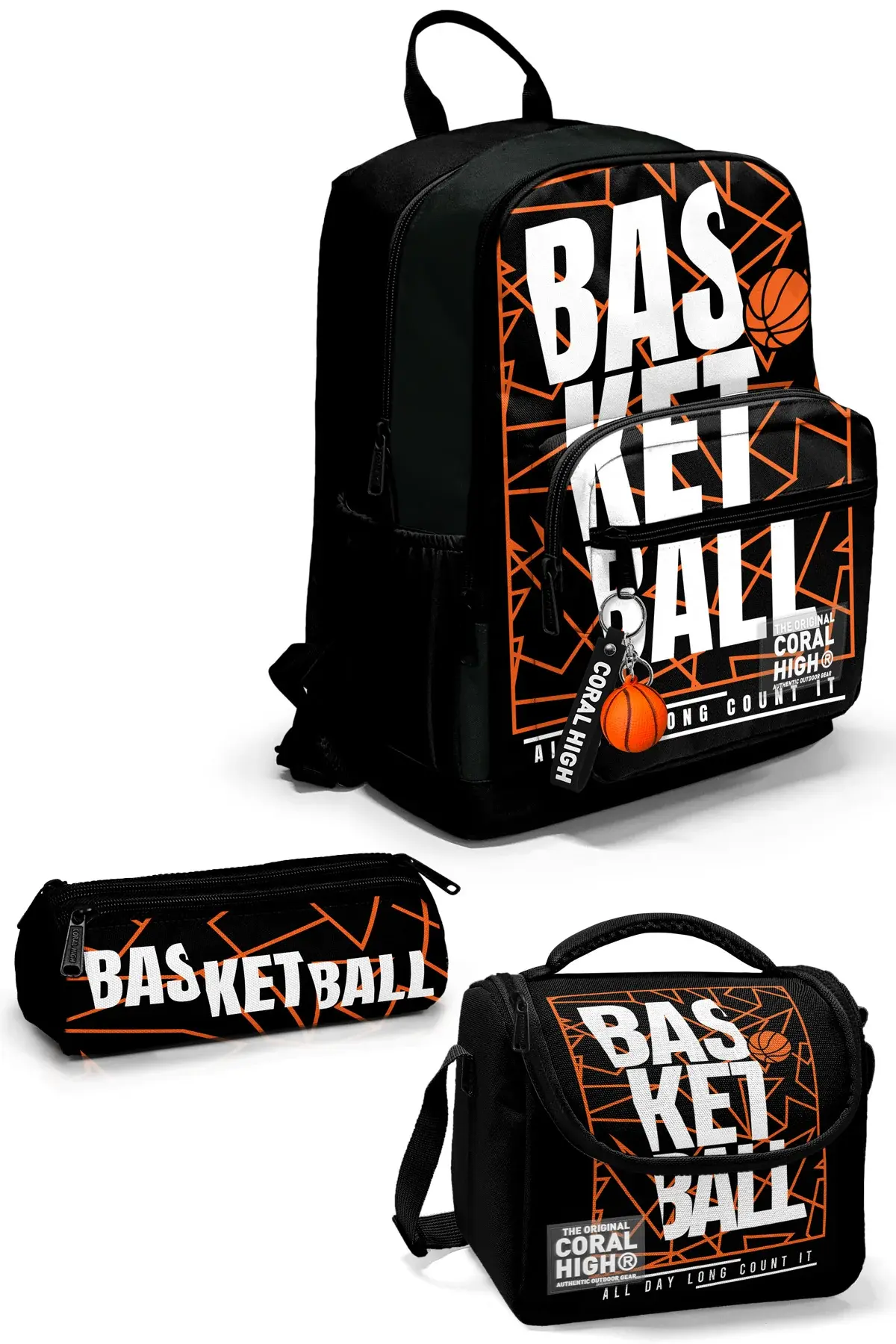 Coral High Siyah Basketbol Desenli 3’lü Okul Çanta Seti SET0123639 Adet