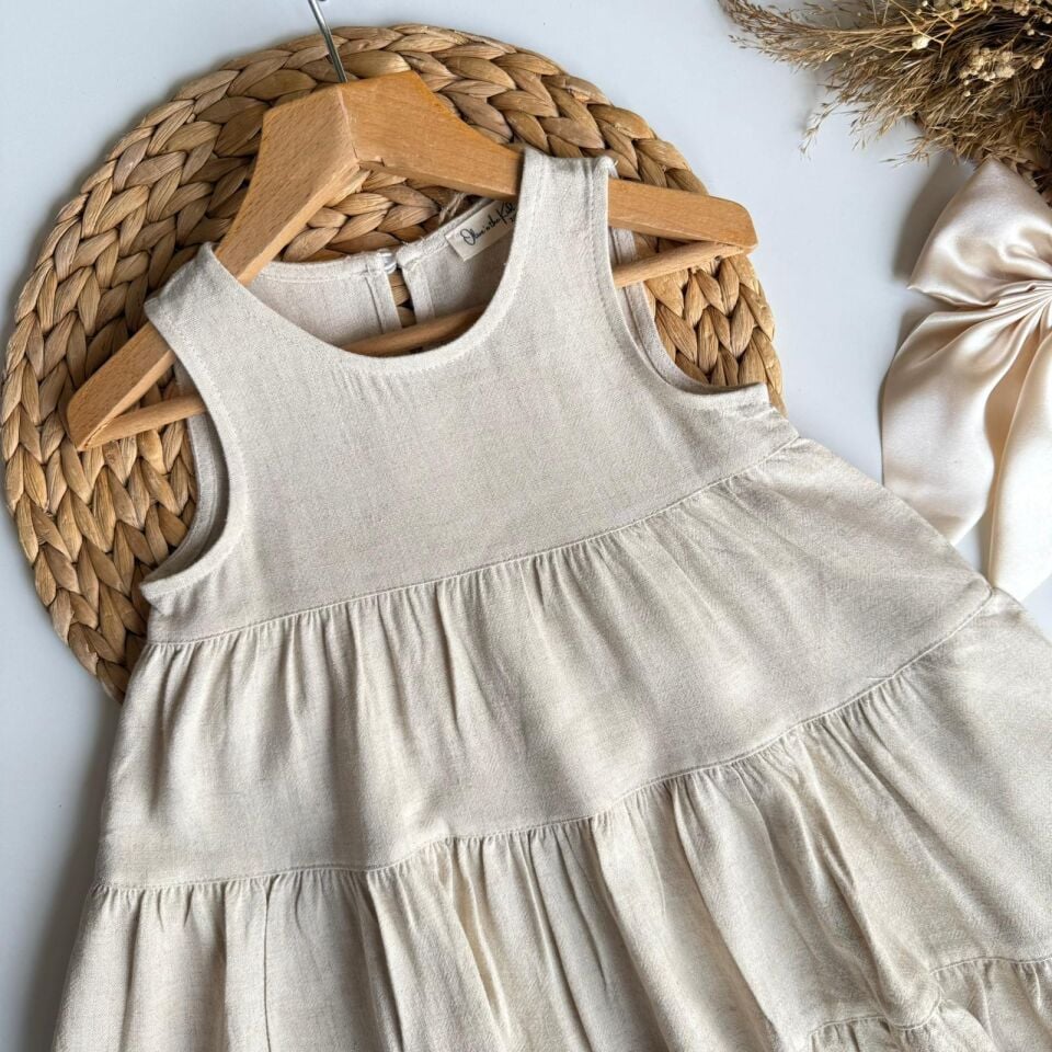 %100 Keten Salaş Kesim Elbise 6-7 YAŞ