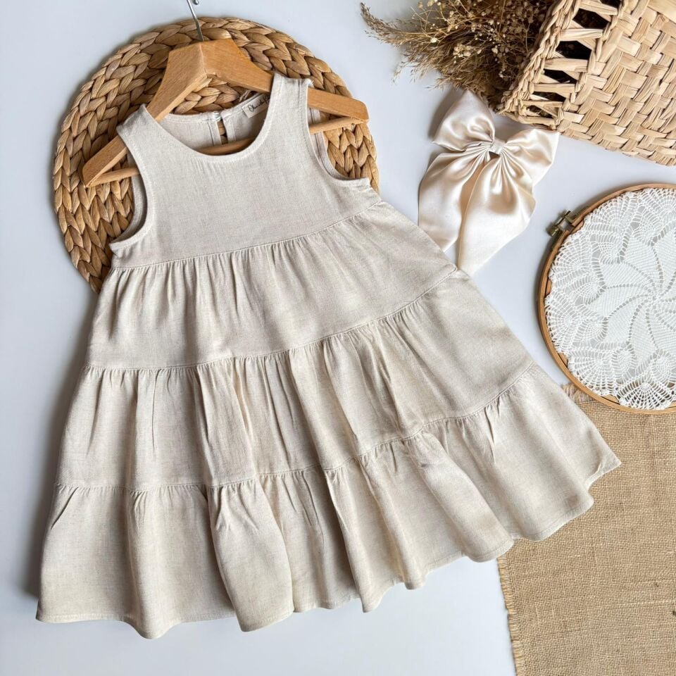 %100 Keten Salaş Kesim Elbise 6-7 YAŞ