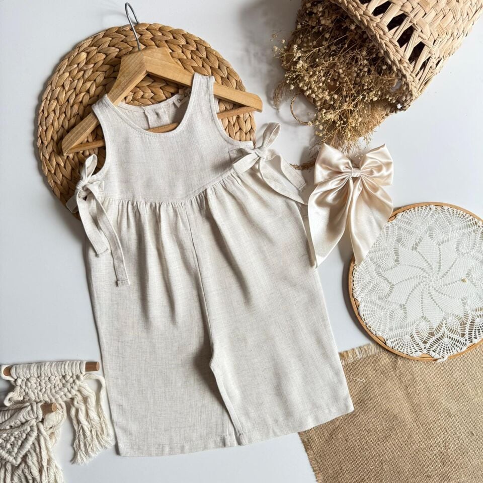 %100 Keten Bermuda Salopet 6-7 YAŞ