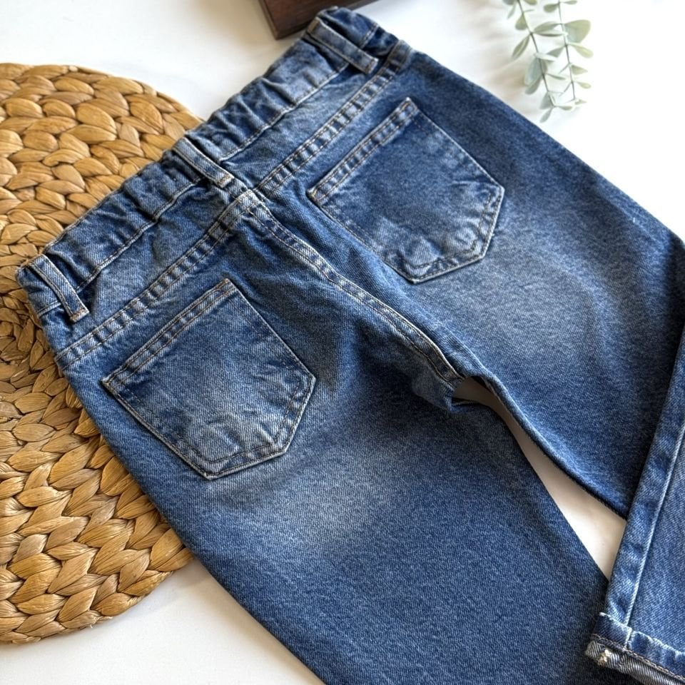 Unisex Yırtık Paça Jean