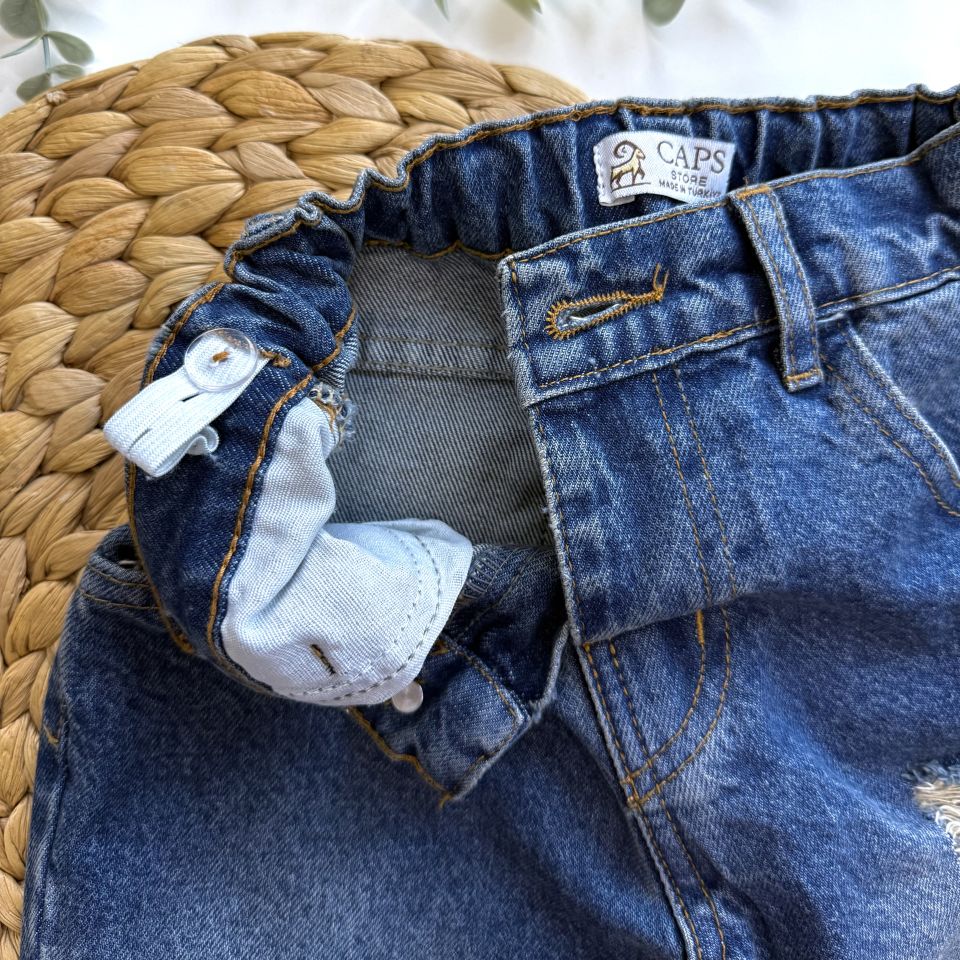 Unisex Yırtık Paça Jean