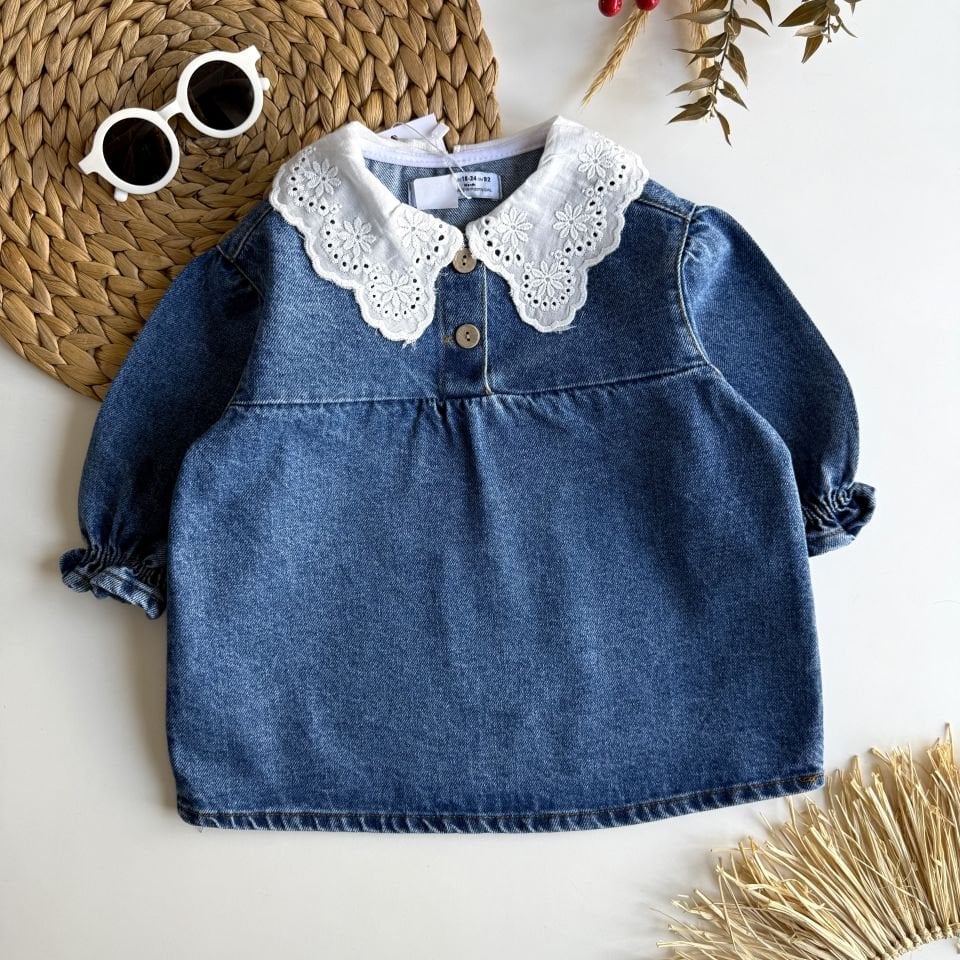 Bebe Yaka Denim Elbise