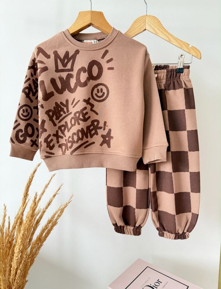 Kahve Desenli Pembe Takım 7-8 YAŞ