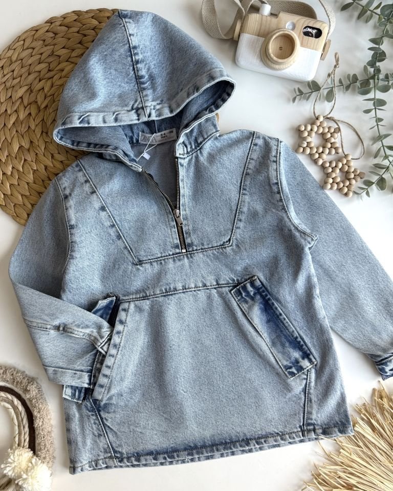 Fermuar Detaylı Denim Sweat