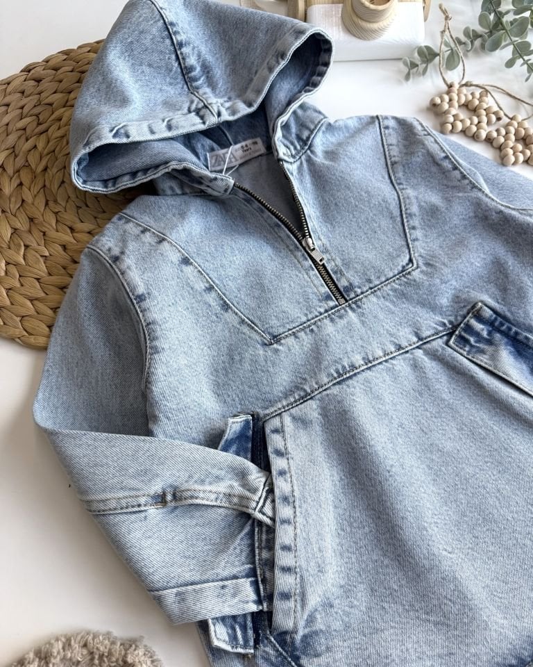 Fermuar Detaylı Denim Sweat