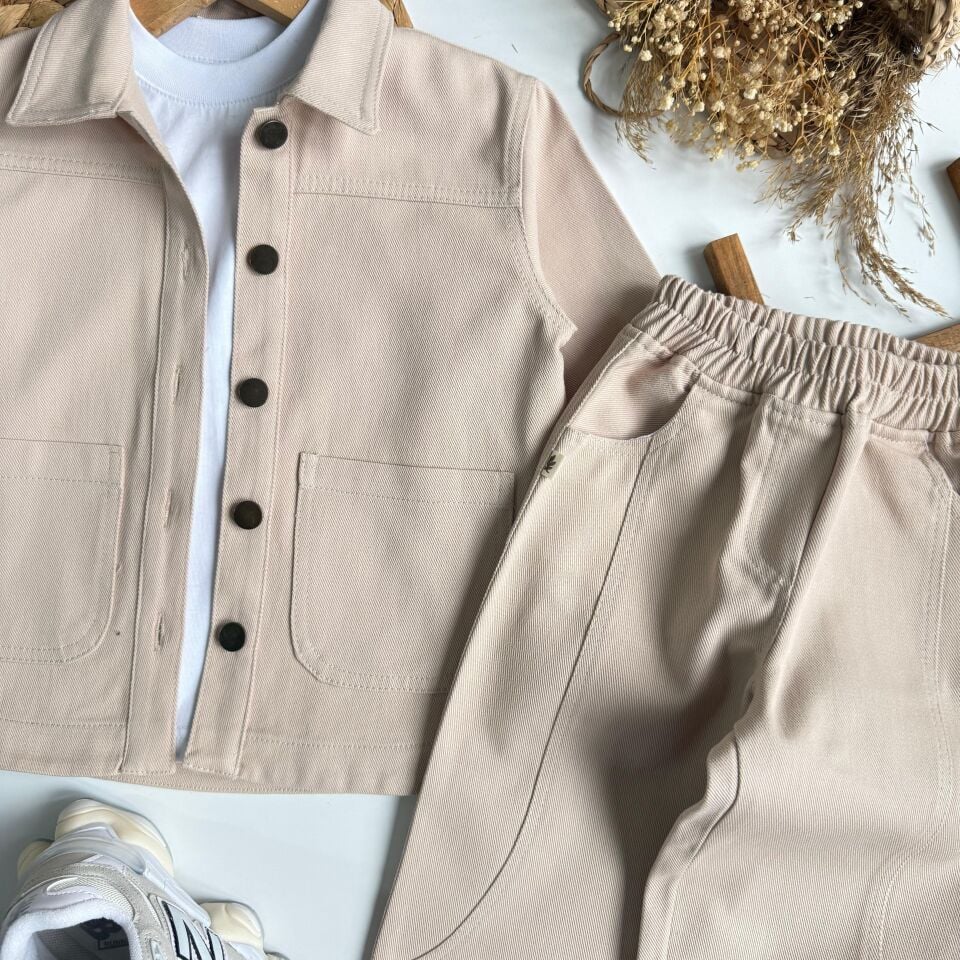 Gabardin Krem Ceketli Takım 2-3 YAŞ