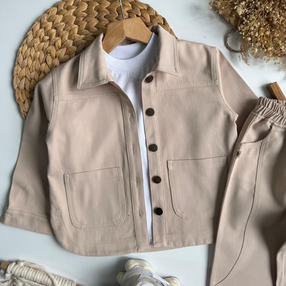 Gabardin Krem Ceketli Takım 2-3 YAŞ