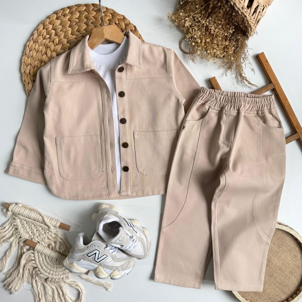 Gabardin Krem Ceketli Takım 2-3 YAŞ