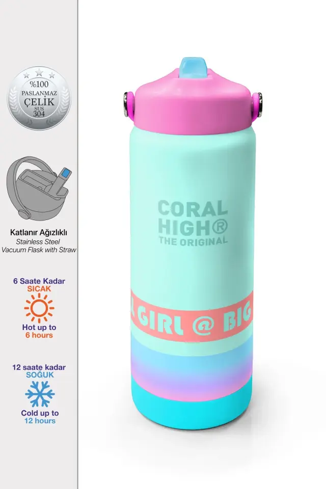 Coral High Renkli Desenli Katlanır Ağızlıklı Çelik Termos 650 ml 38372 Adet