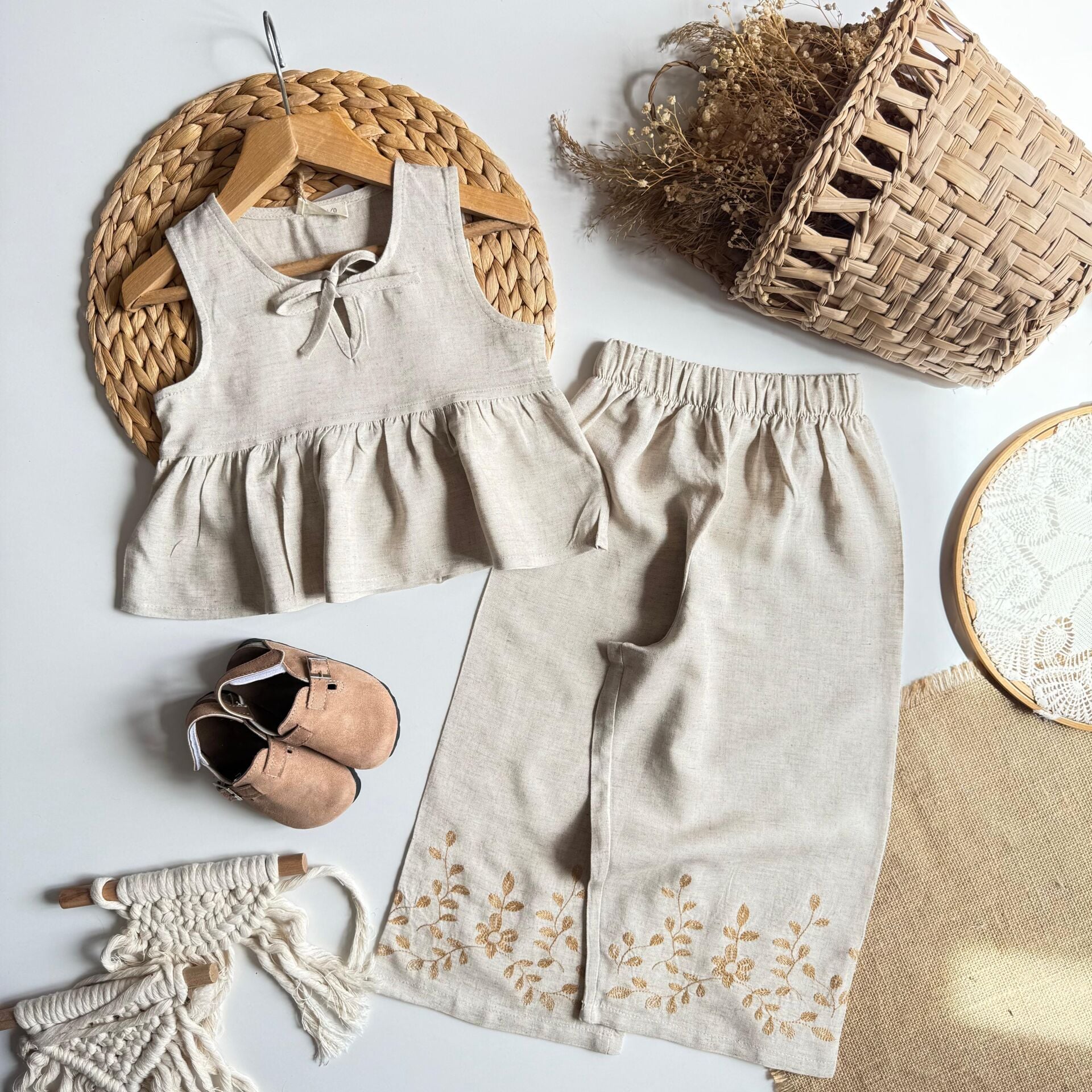 Krem Keten Nakışlı Takım 6-7 YAŞ