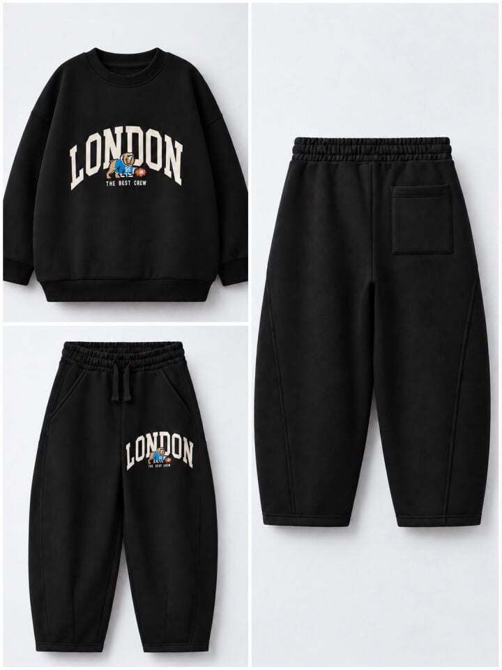London Baskılı Siyah Takım 9-10 YAŞ
