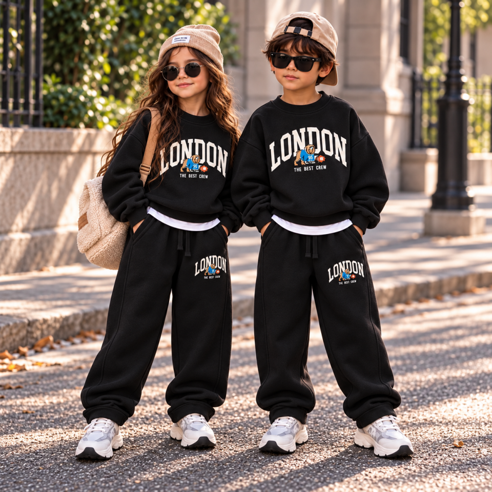 London Baskılı Siyah Takım 9-10 YAŞ