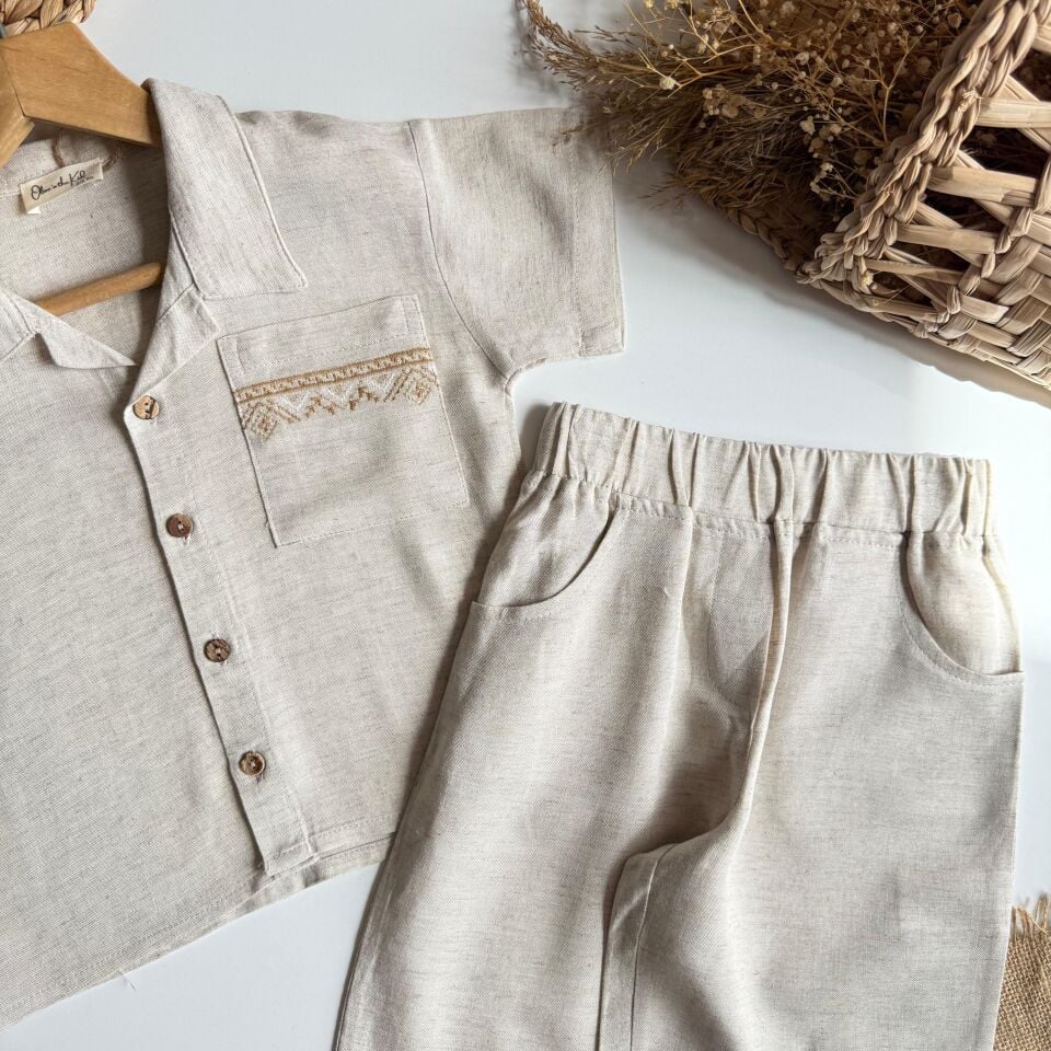 Krem Keten Nakışlı Takım 6-7 YAŞ