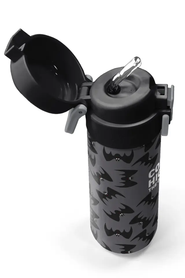 Coral High Kids Gri Siyah Yarasa Desenli Pipetli ve Direkt İçim Çelik Termos 500 ml 38126 Adet