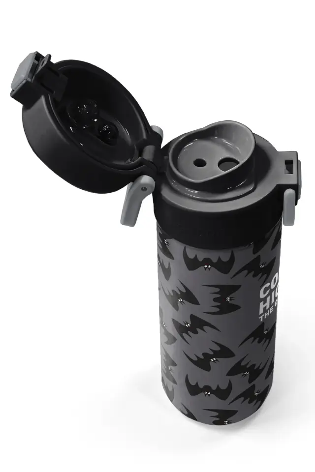 Coral High Kids Gri Siyah Yarasa Desenli Pipetli ve Direkt İçim Çelik Termos 500 ml 38126 Adet